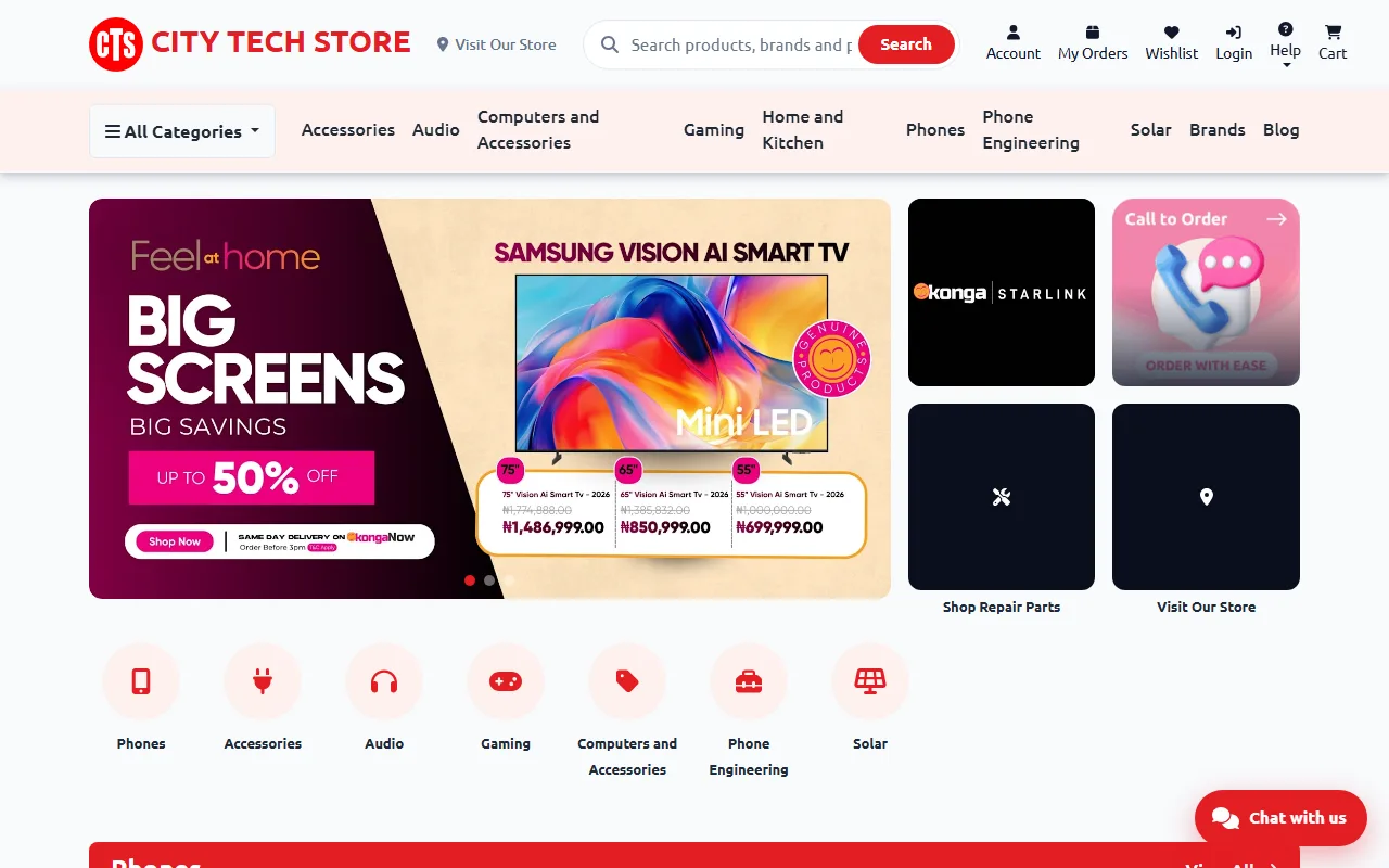 The search box and All Categories menu at the top of the City Tech Store website